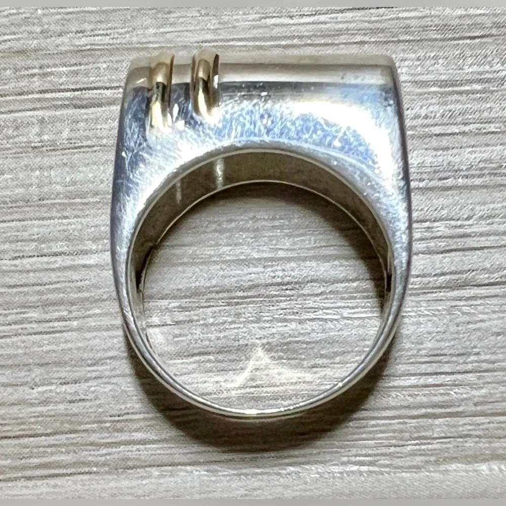Vintage Designer Krypell Sterling Silver & 14K Gold Modernist Dome Ring, Size 5